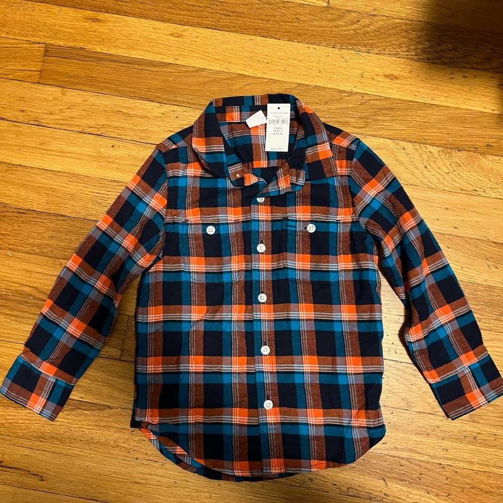 Flannel shirt. Blues and orange long sleeve baby gap boys 4t nwt